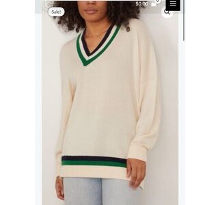 Tibi Women Washable Wool/Cashmere Blend Striped Warp V-Neck Pullover Size XS